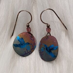 Hummingbird Earrings Oval Fashion Jewelry Humming Bird Hooks Nature Dangly